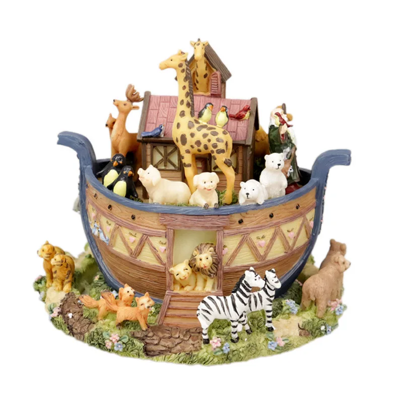 

Free shipping Noah's ark animal world music box rotating music box to send baby girls place a desktop undertakes