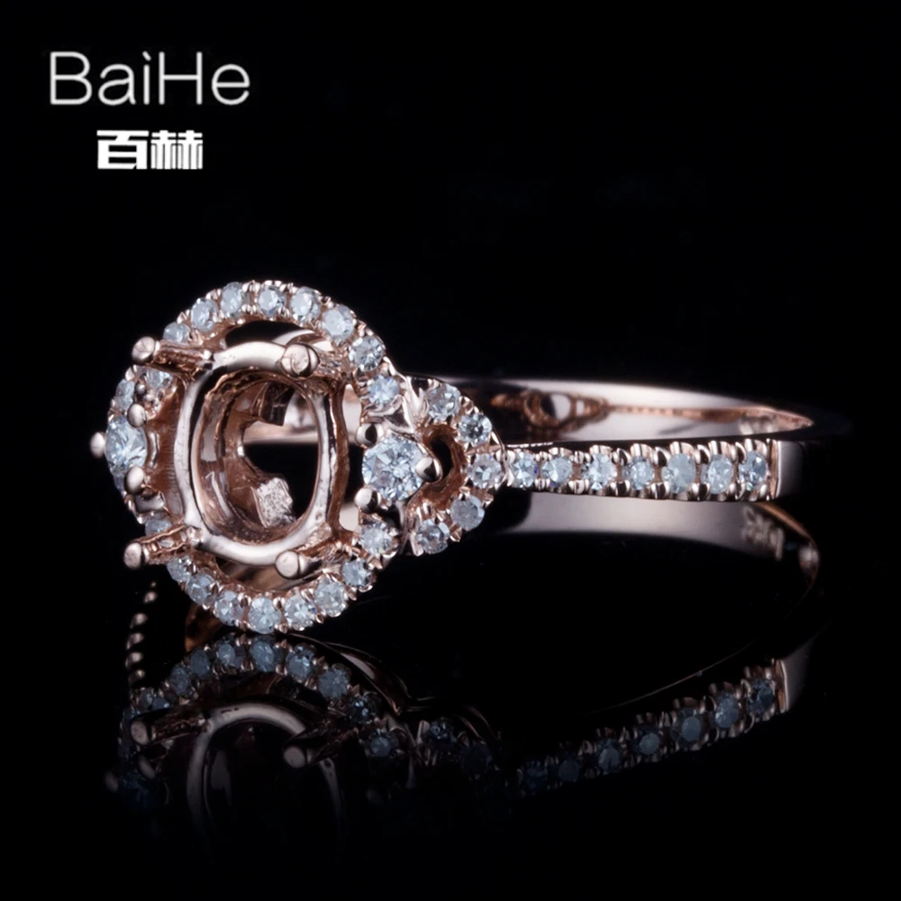 BAIHE Solid 14 K розовое золото Сертифицированный овальной огранки обручальные женские модные ювелирные изделия элегантное уникальное полукрепление кольцо