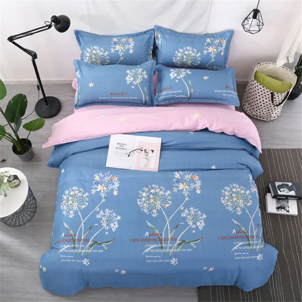 

Home textile dandelion flower bedding set pink blue fresh leaf duvet cover bed sheet pillowcase Summer bedding twin queen king