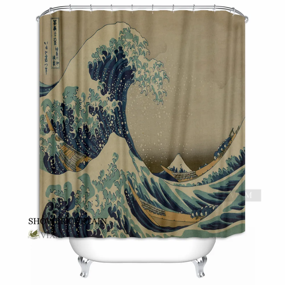 

VIXM Japan Noren Curtain Tapestry Ukiyoe Hokusai Fabric Shower Curtain The Great Wave Kanagawa Bath Curtain for Bathroom