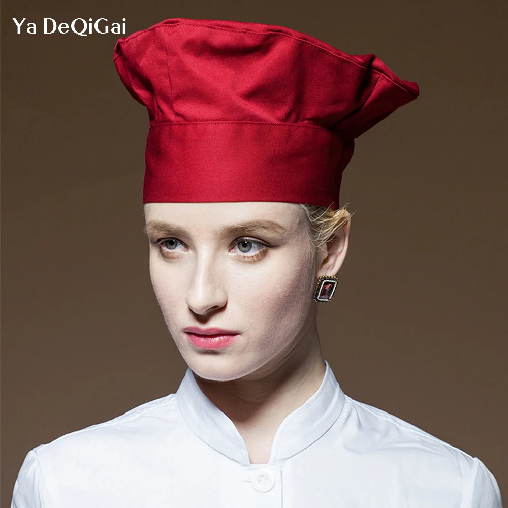 Men Kitchen Baker Elastic Hat Cooking Adjustable Chefs Hat Catering Cooking Cap Striped Plain