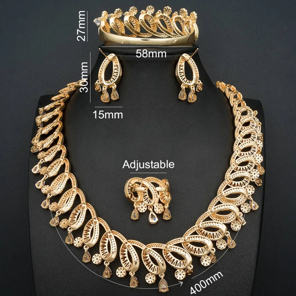 ModemAngel модный бренд золото Цвет для женщин цепочки и ожерелья серьга-браслет кольцо мода набор с полной кубические цирконы