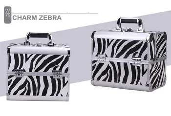 

Cosmetic bag Professional makeup Case cosmetic box large capacity Aluminum Two Layer Beauty Woman Makeup Box Zebra