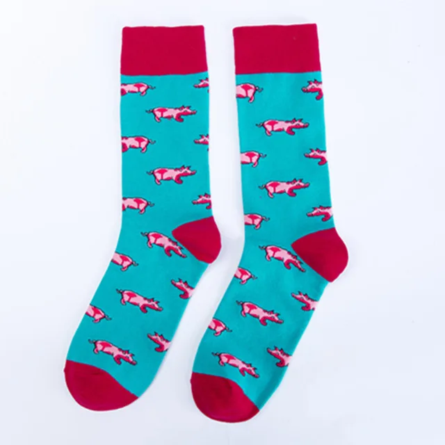 Носки для мужчин и женщин с изображением животных, овец, коровы, свиньи, премиум класса, веселые короткие Бамбуковые мужские хлопковые Популярные походные носки - Цвет: blue bottomed pig
