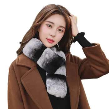 

2018 Winter Warm Rex Rabbit Fur Scarf Women Fashion Fur Scarved Ladies Real Fur Collar Womens Fashionable Scarfs Neck Warmer