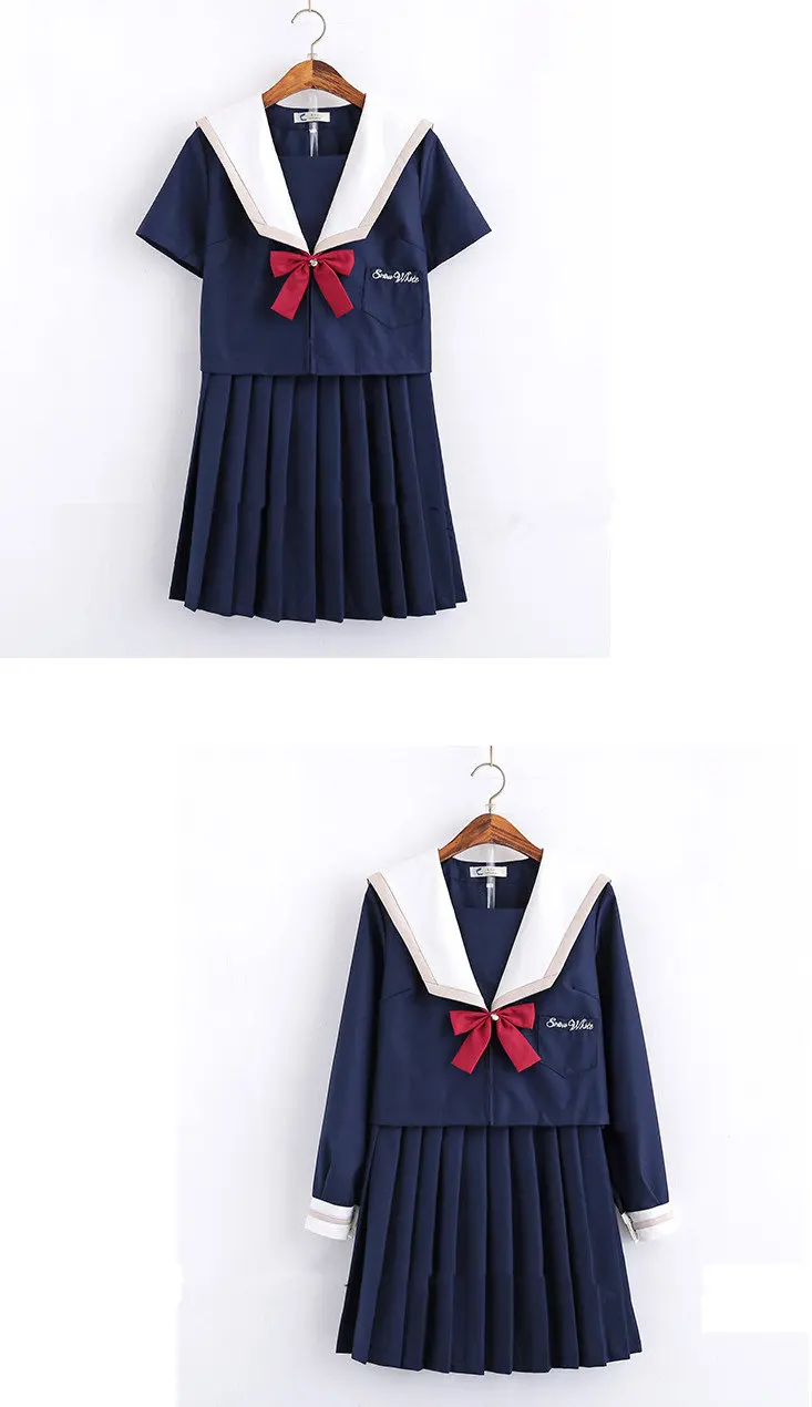 2019 японская школьная форма Аниме COS костюм моряка Топы + галстук юбка JK темно синий Стиль студентов Одежда для девочек короткий рукав