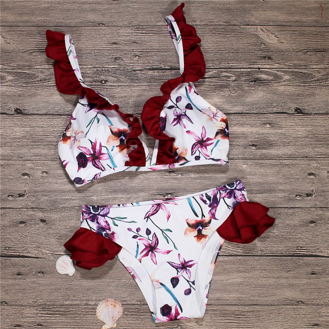 

QIANG YI 2018 Summer Styles Straps Push Up Sexy Bikini Set Lace Contrast Color Women Swimwear Swimsuit Bathing Suit Beach Wear
