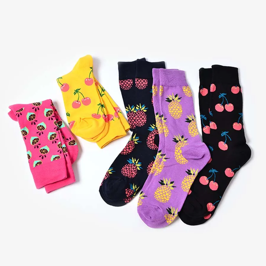 1 пара, вишня/грейпфрут/ананас, Хлопковые вязаные Модные женские милые носки унисекс, жаккардовые счастливые носки, новинка, Calcetines