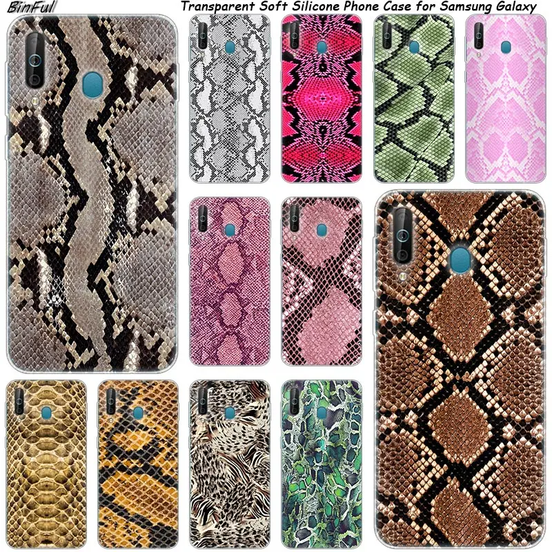 

Leopard print Snake skin Silicone Phone Case For Samsung Galaxy A80 A70 A60 A50 A40 A40S A30 A20E A2CORE M40 Note 10 Plus 9 8 5
