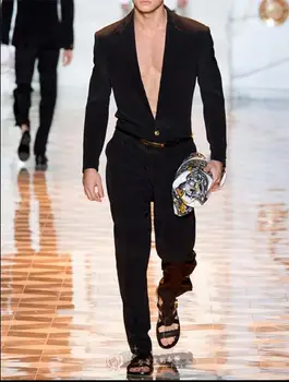 

M-XXXL New 2019 Europe and the United States male wild jumpsuit catwalk personality Siamese pants loose England men's jumpsuits