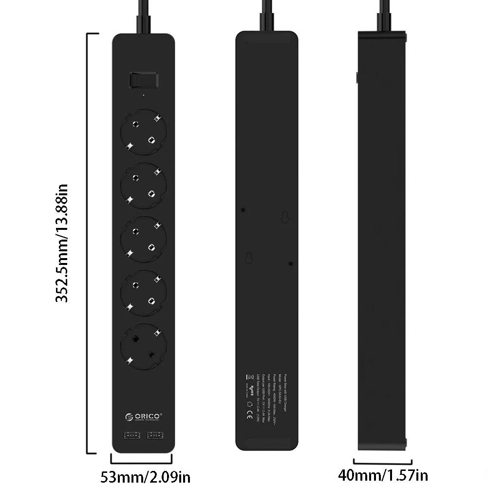 ORICO USB Smart Мощность розеток 4000 w с клеем доска разъем 2 AC 5AC точек 2 Зарядка через usb Порты для офис plug