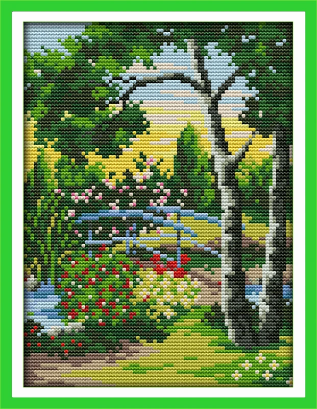 

Corner of Park beautiful Scenic Home Paintings Set DIY Europe Style Cotton Cross-stitch Fabric White Kit Embroidery Needlework