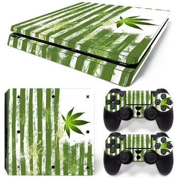 

for Green Weed Leaves Protective Vinyl sticker for PS4 slim console + 2 controller skin covers #TN-P4Slim-0187