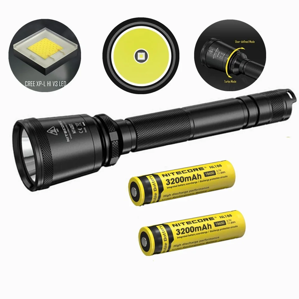 

NITECORE MT40GT XP-L HI V3 Led Flashlight with 2 pcs nitecore NL188 3200mah 18650 battery 1000 Lumens 618 m Beam Distence Search