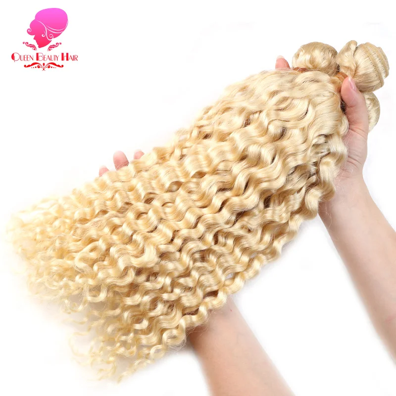 

QUEEN BEAUTY 1/3/4 Pcs Lot 613 Honey Blonde Malaysian Deep Wave Bundles Human Hair Weave Remy Hair Extension Weft Free Shipping