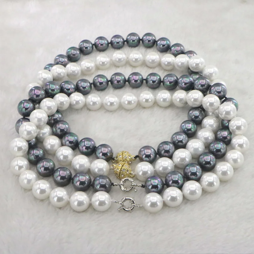 14mm natural black pearl white shell pearl necklace fashion mother birthday gift party jewelry clothing accessories (50)