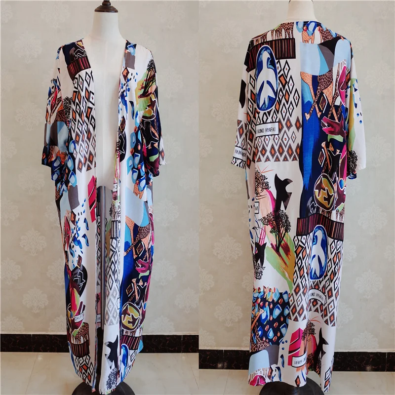  Fanco Bohemian Printed Half Sleeve Summer Beach Wear Long Kimono Cardigan Cotton Tunic Women Tops B