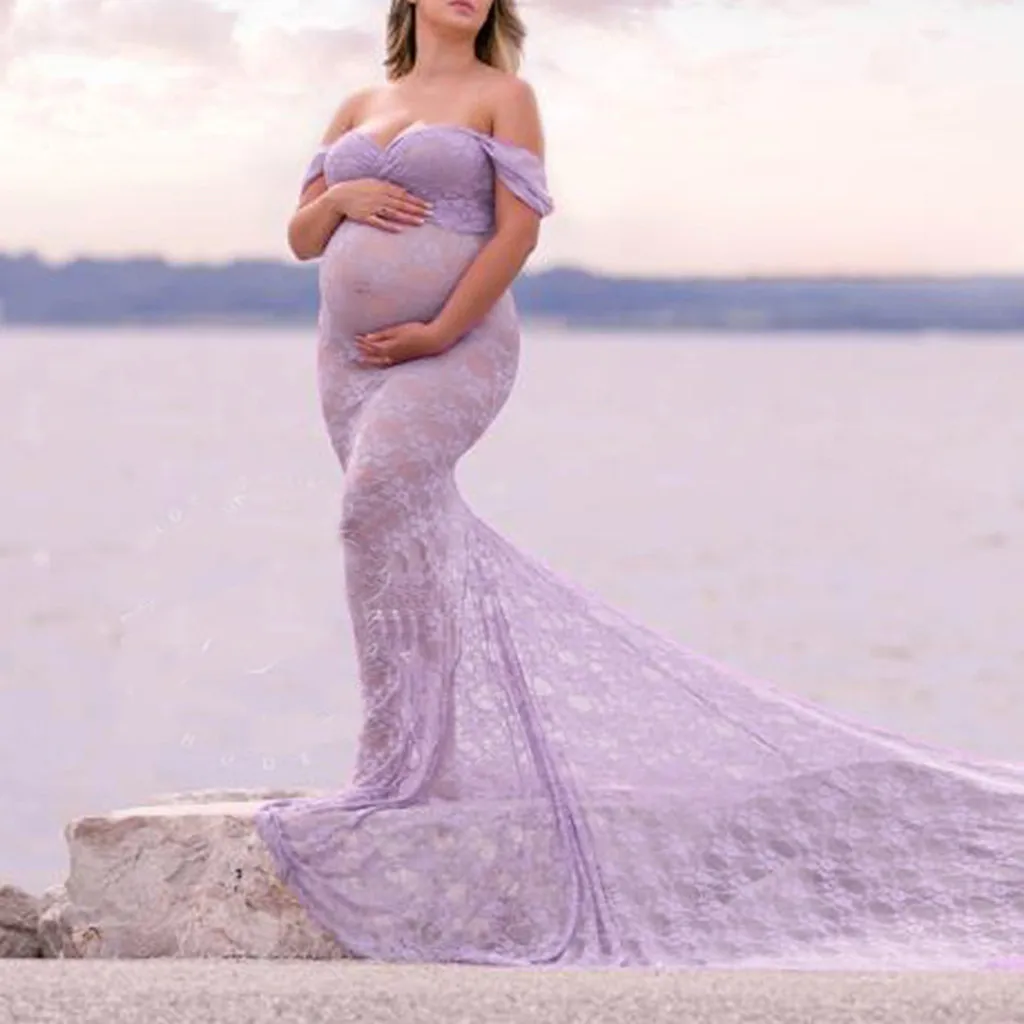 

SAGACE Women Maternity Off Shoulders Photography Props Long Dresses Lace Long Pregnant Dress Maternity Sexy Women Dresses