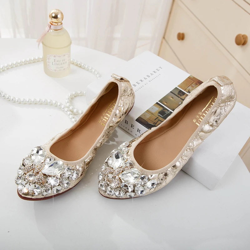 

2016 autumn rolls single shoes diamond women's plus size shoes 41 - 43 maternity cake ladle shoes flat pointed toe 40