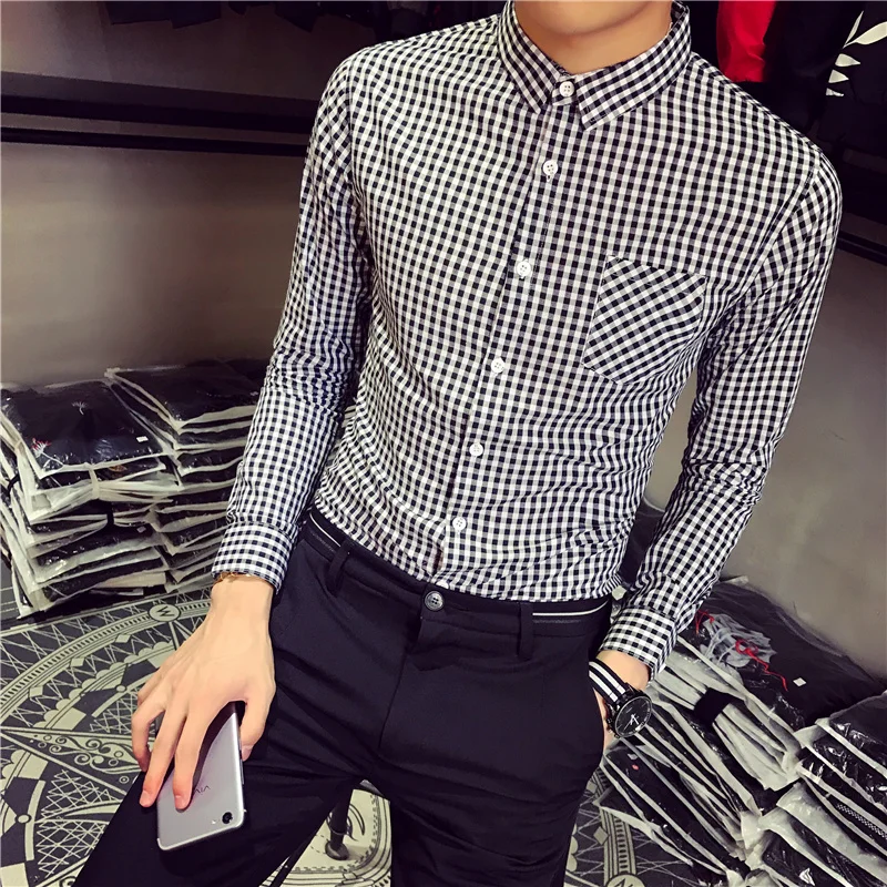 

men shirt 9054 / owner wind 2018 qiu dong men long sleeve plaid shirt cultivate morality S - 5 xl specials P45