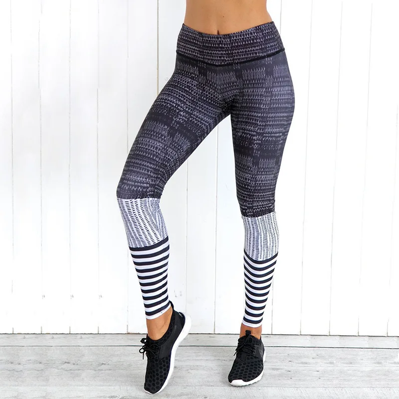 

Striped Print High Waist Leggings Women Fitness Elastic Leggings Workout Clothes For Female Fitness Leggins Push Up Skinny Pants