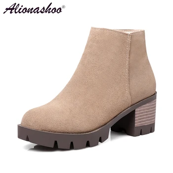

Spring/Autumn Women Plus Size 34-46 Ankle Boots Fashion Cow Suede Round Toe Hoof High Heel Solid Zipper Ankle Boots For Women
