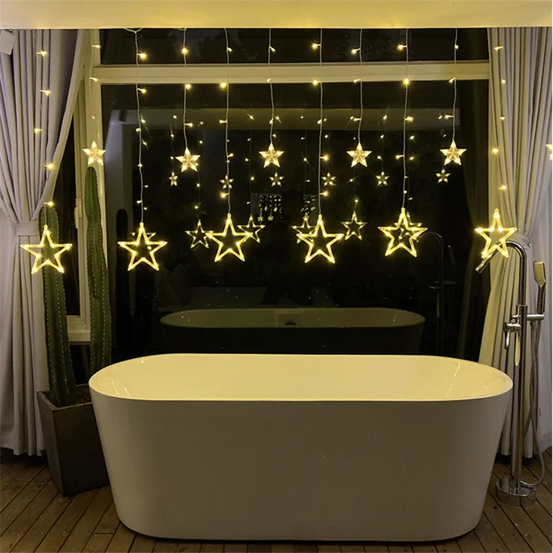 Рождественское украшение огнями светодиодный Звездный AC 220 V 110 V EU US Plug Light Star занавес Stringing новогодние праздничные украшения для дома