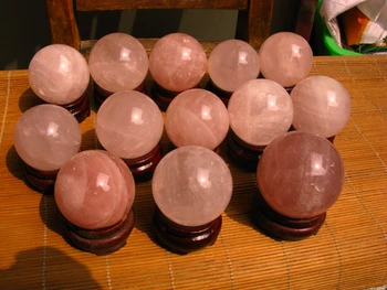 

14 NATURAL ROSE QUARTZ CRYSTAL SPHERE BALL+14 STAND