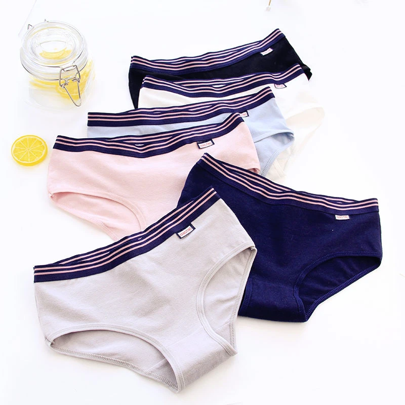 

New Sport Style Cotton Underwear Women L/XL Mid-Rise Pink Gray Solid Color For Girls Student Panties Fashion Triangle Briefs