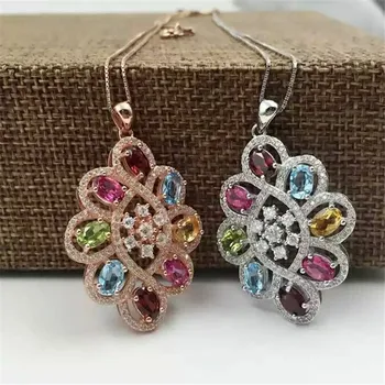 

KJJEAXCMY boutique jewels S925 Pure silver inlay a variety of natural gemstone female goddess shaped pendant + necklace