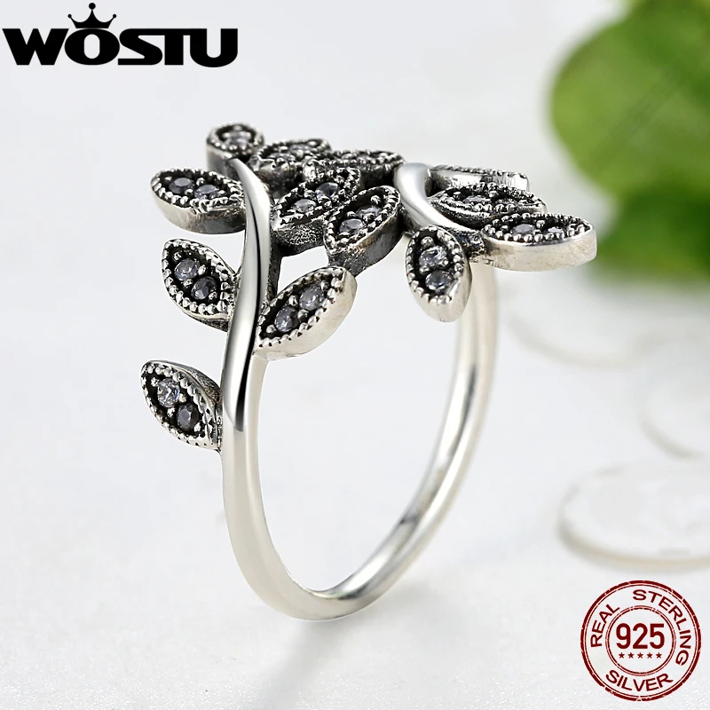 Silver Leaf Rings With Crystal Compatible With European Original Engagement Ring Jewelry Present