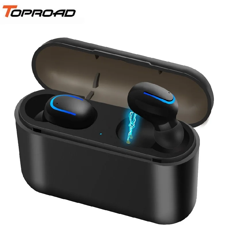 TOPROAD Bluetooth наушники TWS V5.0 Беспроводные водонепроницаемые спортивные стерео басовые наушники-вкладыши гарнитура с микрофоном power Bank - Цвет: tws black earphone