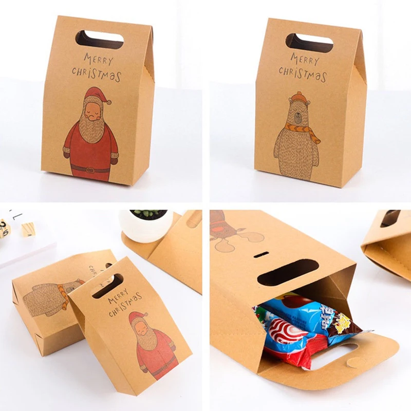 2pcs/5Pcs/10pcs  2018 Christmas Paper Bag Box Xmas Party Holiday Cookies Candy Present Bag