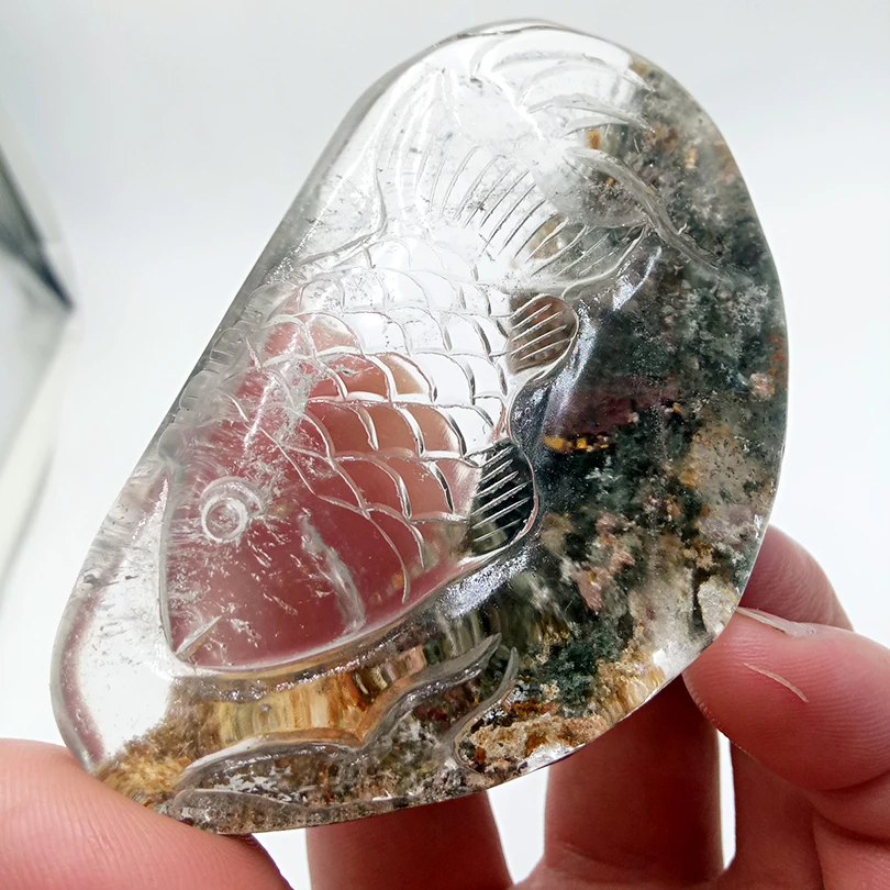 

Quality natural quartz crystal sculpture underwater world fish, natural gemstones and minerals
