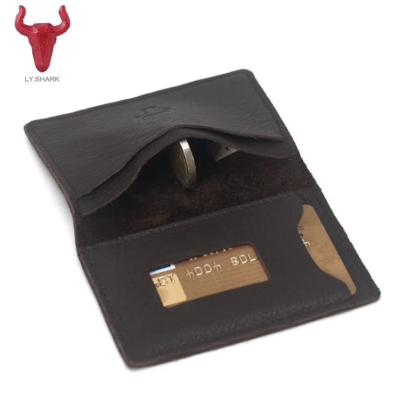 LY.SHARK Genuine Leather wallet men Card Holder Coin pocket Case Slim Bifold Credit Card ID Card ...