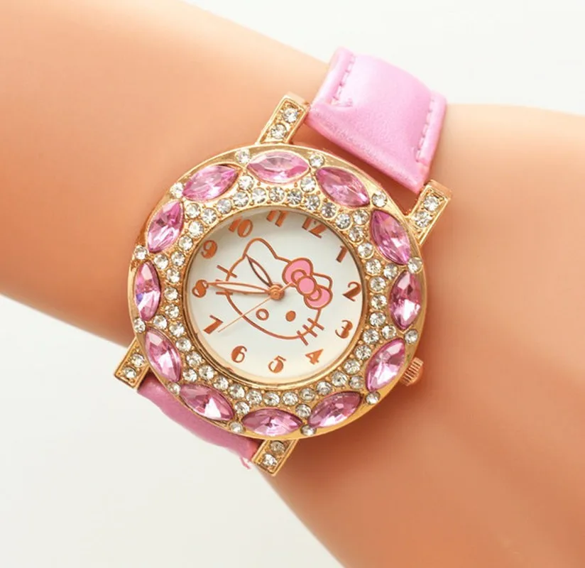 

Hot Sale Hello Kitty Watch for Gril Fashion Luxury Diamond Children's Quartz Watches Cute Kids Wrist Watch Bracelet Clock Montre