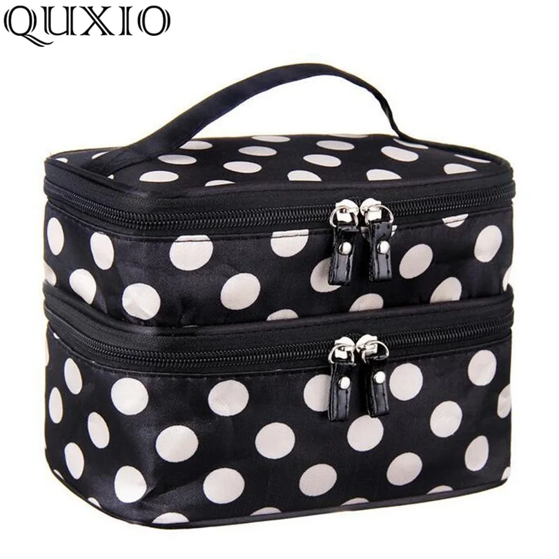 

Double Layer Dot Cosmetic Bag Women Travel Necessaries Bags High-capacity Storage Laptop Makeup Organizer Zipper Handbags LW02