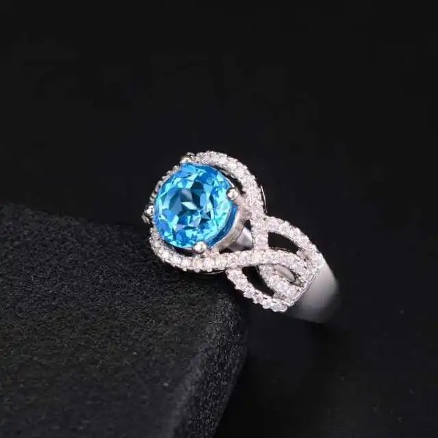

Natural blue topaz stone Ring Natural gemstone Ring S925 sterling silver trendy Elegant round women party gift Jewelry