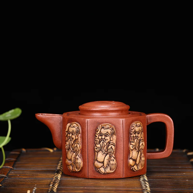 

Yixing Famous Manual Dark-red Enameled Pottery Teapot Raw Ore Clear Cement Two Instrument The Eight Diagrams Kettle
