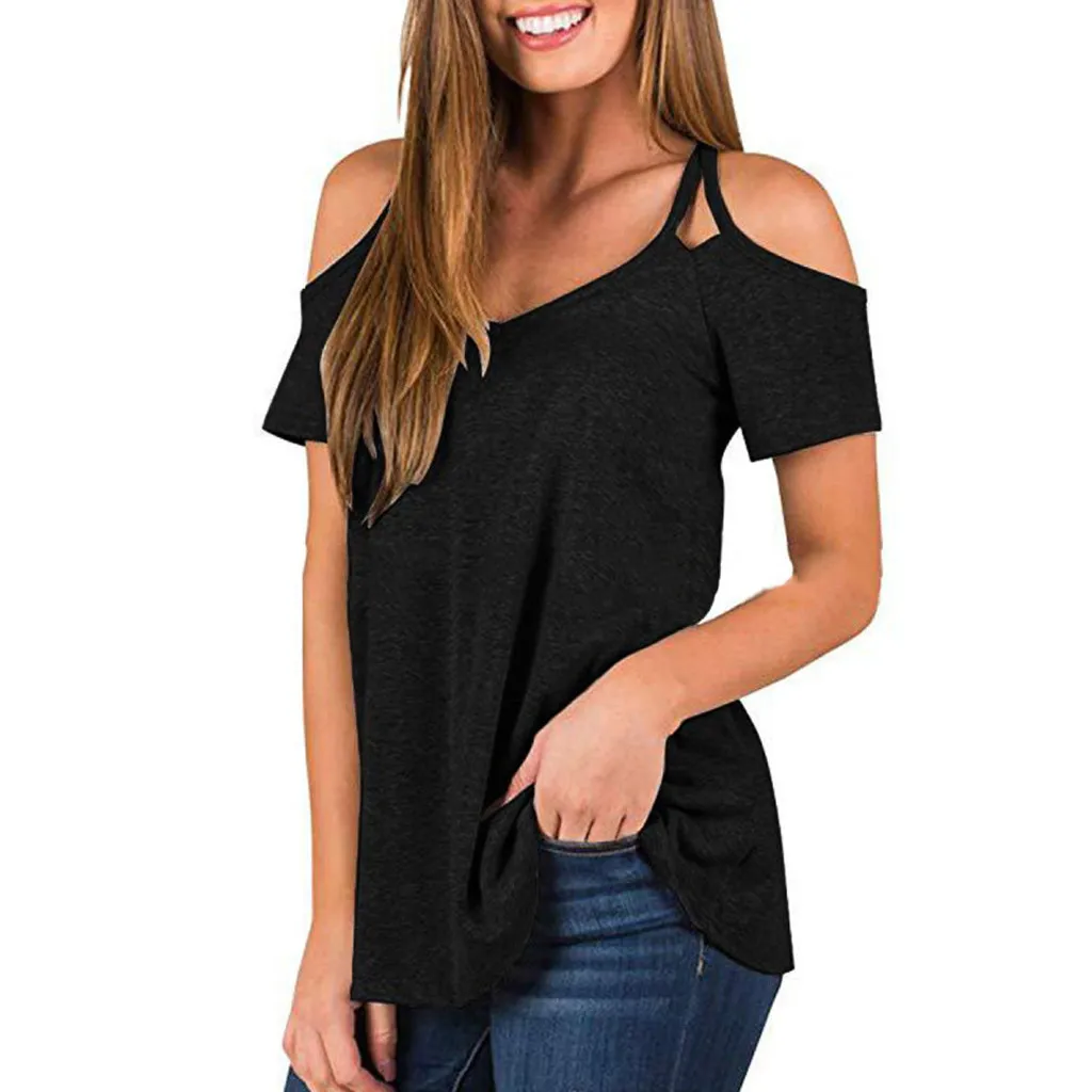 

Summer Tops For Women 2019 Modis Cold Shoulder Short Sleeve Shirt Casual Tunic Tops Off Shoulder Tops Aesthetic Black Party Top