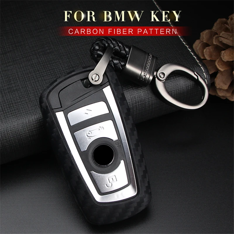 Carbon Fiber Pattern Car Key Case Cover For BMW 520 525 730li 740 118