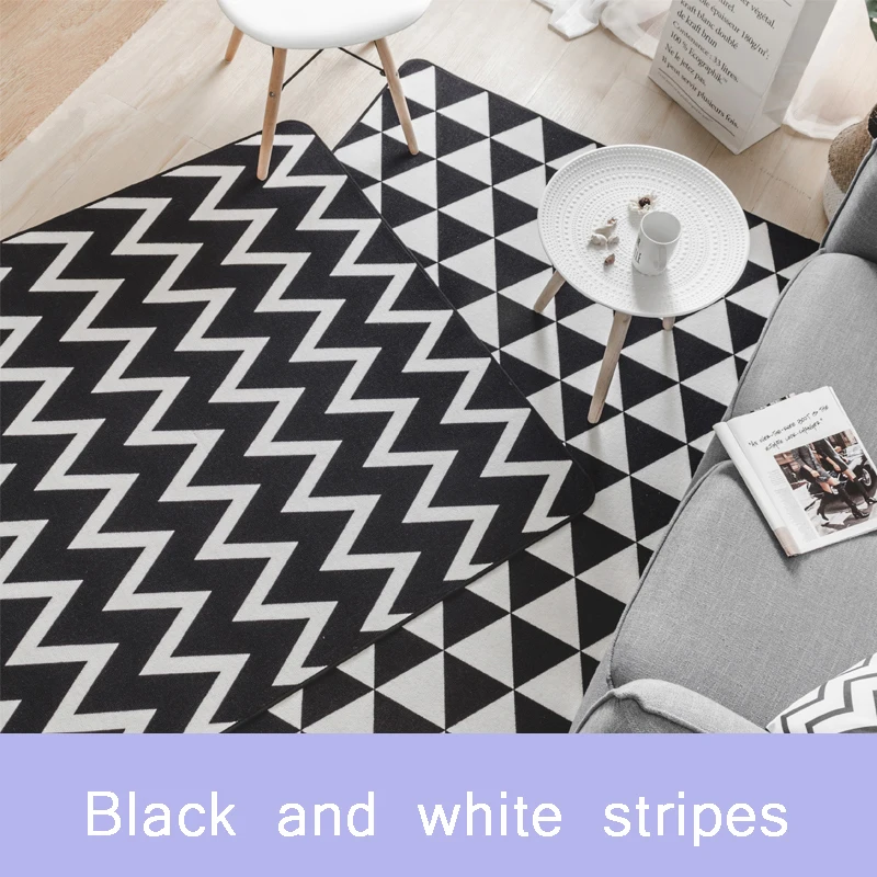 Черный и белый полосатый ковер современный простой геометрический ковер нескользящий моющийся прочный коврик для украшения дома Коврик для пола