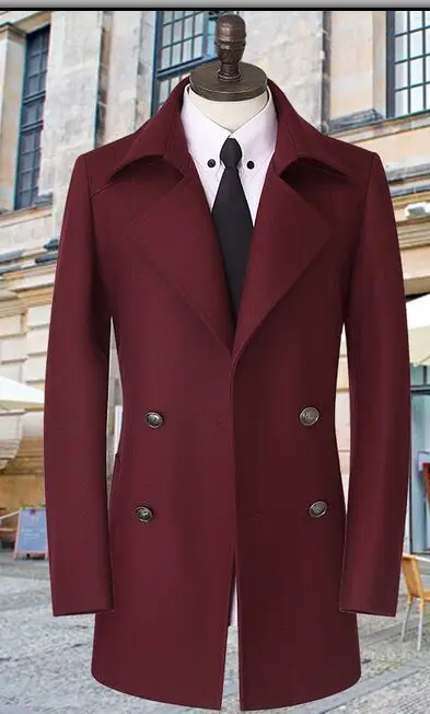 Новое поступление мужское модное шерстяное пальто высокого качества повседневное мужское зимнее пальто размера плюс S-4XL 5XL 6XL 7XL 8XL 9XL - Цвет: red