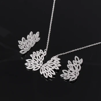 

Petal Angel Wings Romantic Design Fashion CZ Jewelry Set Pendent Necklaces Stud Earrings for Women Girl Love Mother's Day Gifts