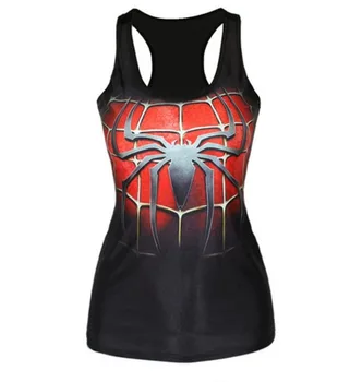 

Women Spiderman Print Fitness Casual Vest Workout Seamless Summer Aerobics Exercise Stretch Tank Top Hiphop Fiber Soft