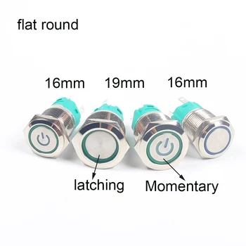 

LED New type Stainless Steel Metal16mm+19mmMomentary or latching Waterproof Push power ring/ring Button Switch high/flat round