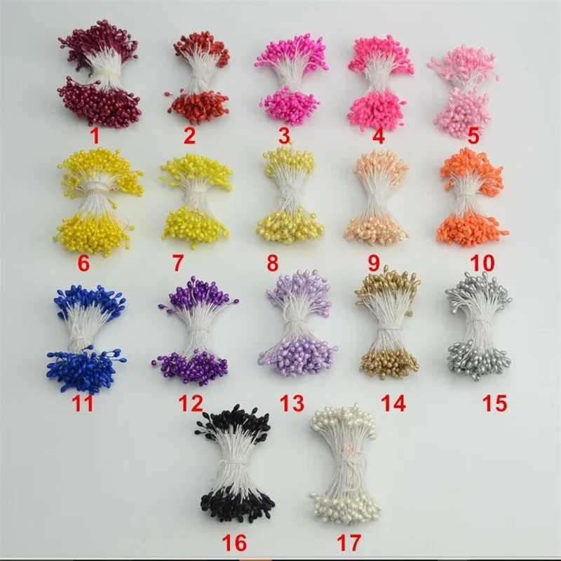 pink dried flowers 300pcs Artificial Flower Double Heads Stamen Pearlized Craft Cards Cakes Decor Scrapbooking Floral For Home Wedding Party decor dried botanicals