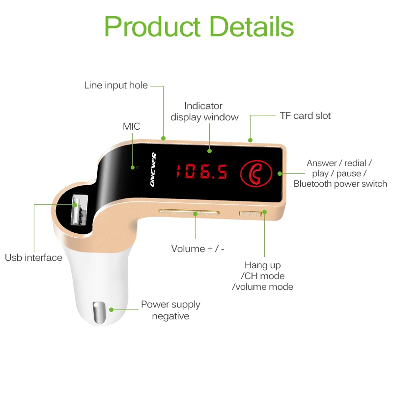 ONEVER 4 в 1 Беспроводной Hands Free Bluetooth fm передатчик модулятор Автомобильный комплект