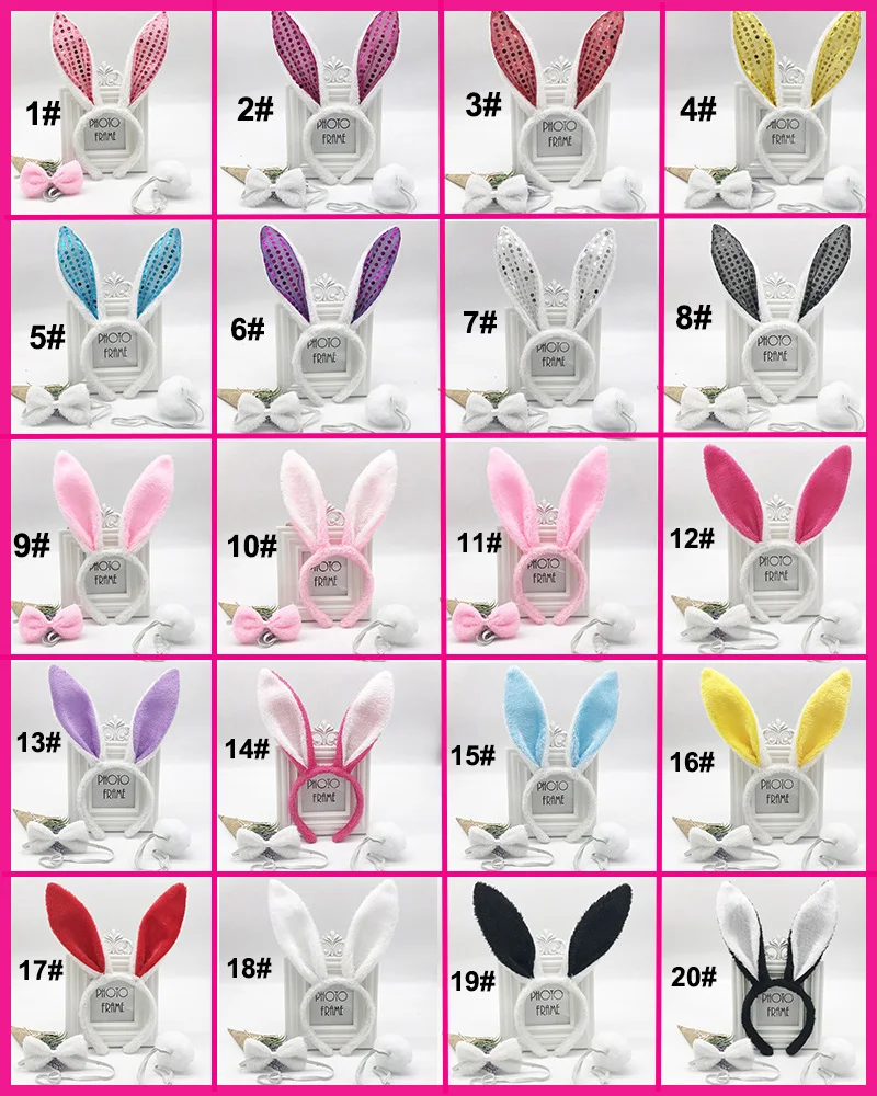 10Sets 16.0cm Velvet Bunny Ear Headbands Tie Bows tail Set for Womens Hen Party big Rabbit ear hairbands kids prom |
