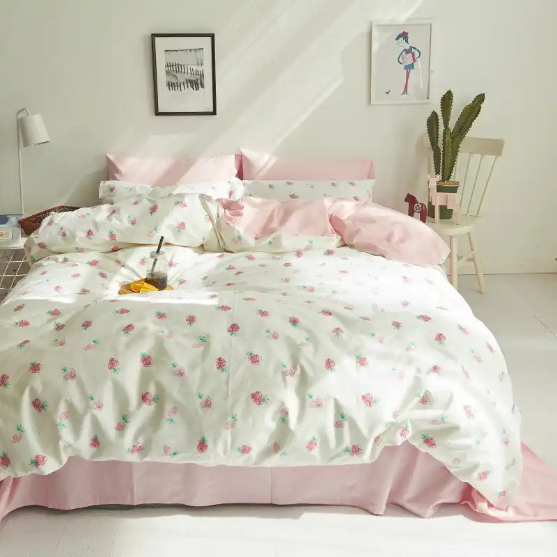 Cute Strawberry Duvet Cover Set 100 Cotton Bedding Sets Pink Bed Sheet Pillow Cases Twin Queen King Size Bed Linens For Home
